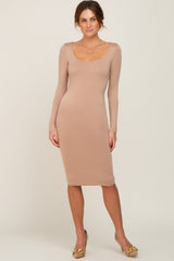 Taupe Long Sleeve Square Neck Dress