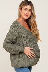 Olive Chunky Knit Maternity Sweater