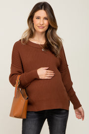 Brown Ribbed Maternity Sweater