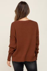 Brown Ribbed Maternity Sweater