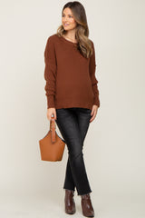 Brown Ribbed Maternity Sweater