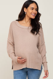 Taupe Ribbed Maternity Sweater