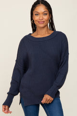 Navy Blue Ribbed Maternity Sweater