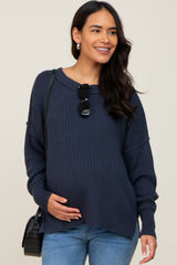 Navy Blue Ribbed Maternity Sweater