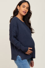 Navy Blue Ribbed Maternity Sweater