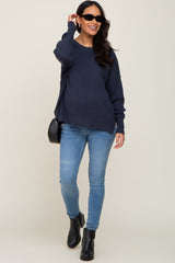 Navy Blue Ribbed Maternity Sweater