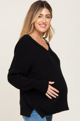 Black V-Neck Oversized Maternity Sweater