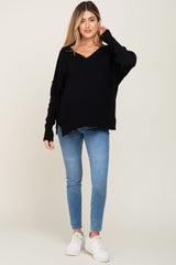 Black V-Neck Oversized Maternity Sweater