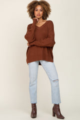 Brown V-Neck Oversized Sweater