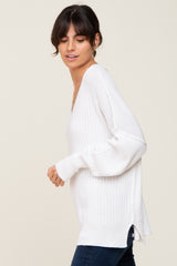 White V-Neck Oversized Sweater