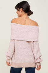 Beige Foldover Off Shoulder Sweater