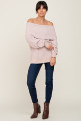 Beige Foldover Off Shoulder Sweater