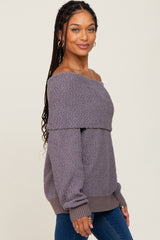 Charcoal Foldover Off Shoulder Sweater