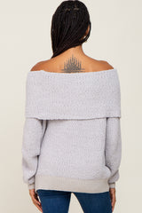 Silver Foldover Off Shoulder Sweater