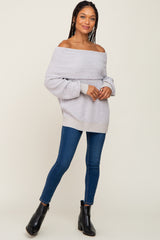 Silver Foldover Off Shoulder Sweater