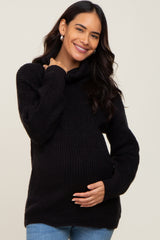 Black Soft Knit Cutout Back Maternity Sweater