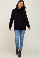 Black Soft Knit Cutout Back Maternity Sweater