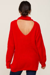 Red Soft Knit Cutout Back Sweater