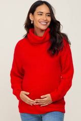 Red Soft Knit Cutout Back Maternity Sweater