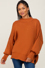 Orange Mock Neck Exposed Seam Maternity Sweater