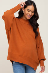 Orange Mock Neck Exposed Seam Maternity Sweater