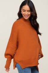 Orange Mock Neck Exposed Seam Maternity Sweater