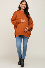 Orange Mock Neck Exposed Seam Maternity Sweater