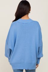 Light Blue Mock Neck Exposed Seam Maternity Sweater