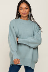 Mint Green Mock Neck Exposed Seam Maternity Sweater