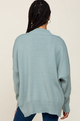 Mint Green Mock Neck Exposed Seam Sweater