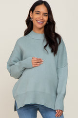 Mint Green Mock Neck Exposed Seam Maternity Sweater