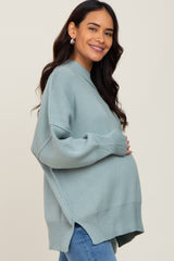 Mint Green Mock Neck Exposed Seam Maternity Sweater