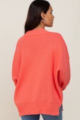 Coral Mock Neck Exposed Seam Maternity Sweater