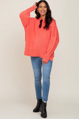 Coral Mock Neck Exposed Seam Maternity Sweater