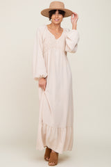 Ivory Smocked Balloon Sleeve Maxi Dress