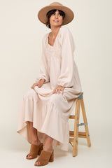 Ivory Smocked Balloon Sleeve Maxi Dress