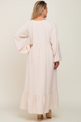 Ivory Smocked Balloon Sleeve Maternity Plus Maxi Dress