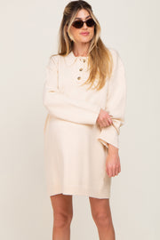 Cream Collared Button Front Maternity Sweater Dress