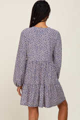 Navy Floral Long Sleeve Tiered Dress