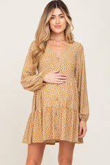 Mustard Floral Long Sleeve Tiered Maternity Dress