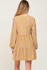 Mustard Floral Long Sleeve Tiered Maternity Dress