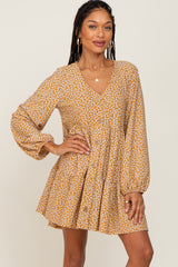 Mustard Floral Long Sleeve Tiered Maternity Dress