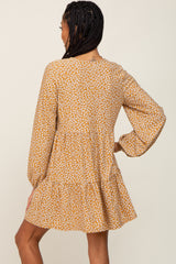 Mustard Floral Long Sleeve Tiered Dress