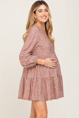 Mauve Floral Long Sleeve Tiered Maternity Dress