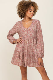 Mauve Floral Long Sleeve Tiered Dress