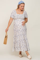 Cream Floral Tiered Plus Maternity Maxi Dress