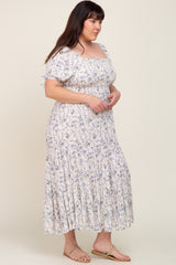 Cream Floral Tiered Plus Maxi Dress