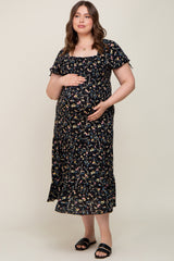 Black Floral Tiered Plus Maternity Maxi Dress