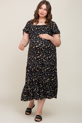 Black Floral Tiered Plus Maternity Maxi Dress