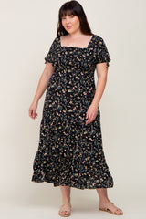 Black Floral Tiered Plus Maternity Maxi Dress